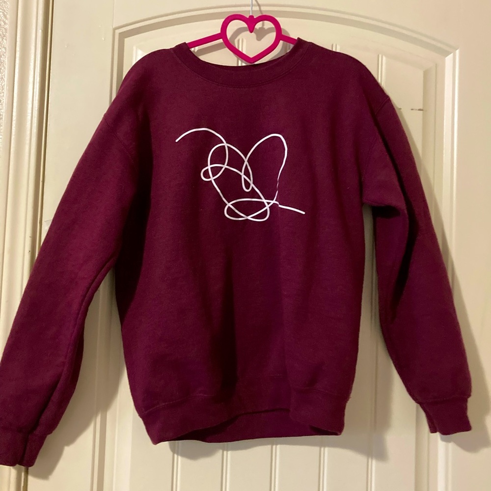 BTS heart shaped logo maroon sweater
